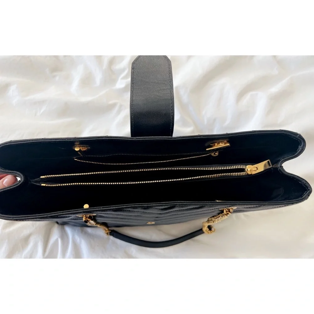 SAINT LAURENT MATELASSE LEATHER MONOGRAM CHAIN CASSANDRE TOTE - Picture 7 of 16